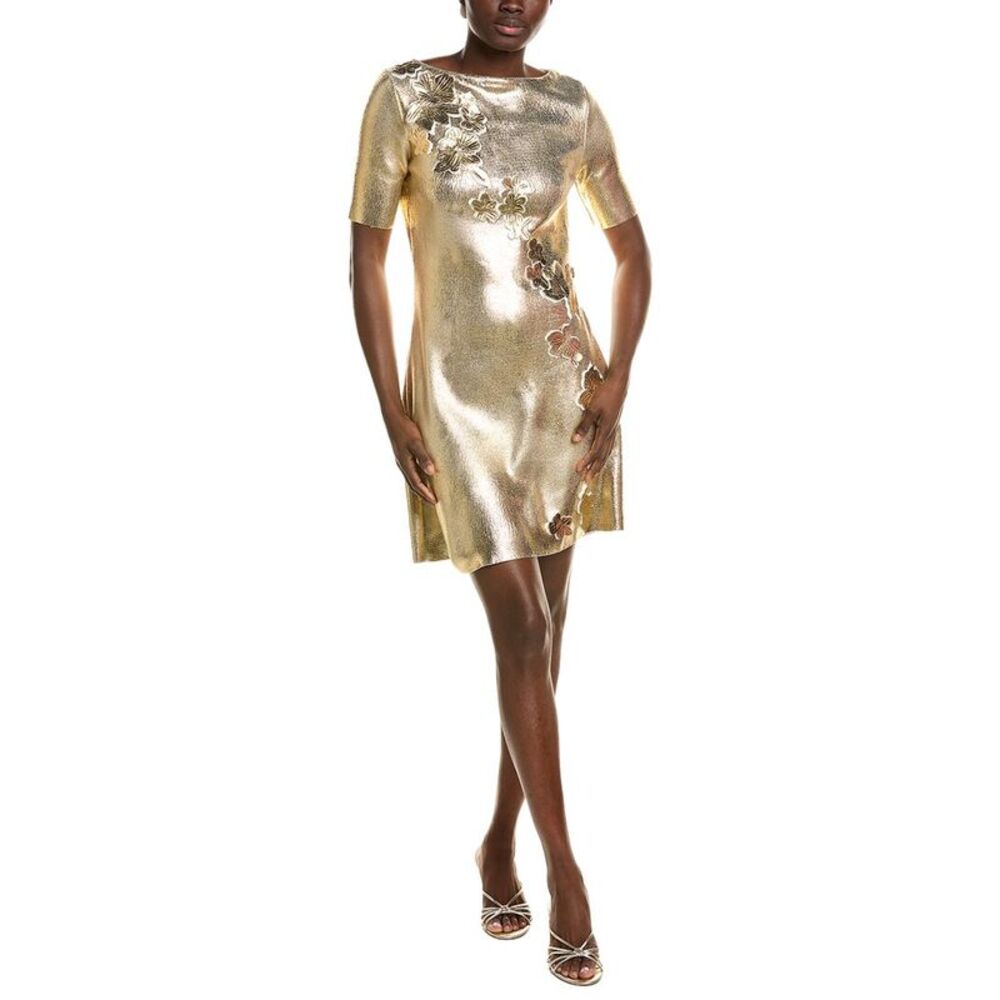 Oscar De La Renta Womens Silk-Blend Lace Embroidered Dress, Yellow